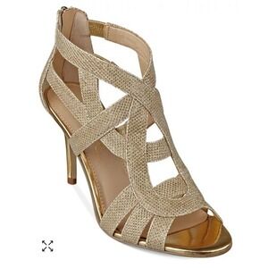 Marc Fisher Women Size‎ 9.5M Nala 3 Sparkling Gold Strappy Dress Sandal Shoes